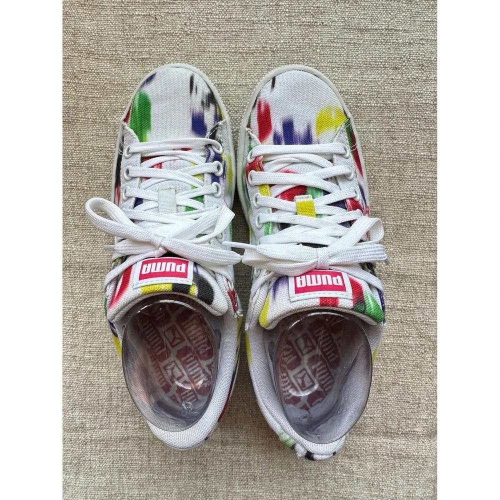 Puma Basket Canvas Multi-Color Paint Splatter Sneakers White Womens 6.5 US